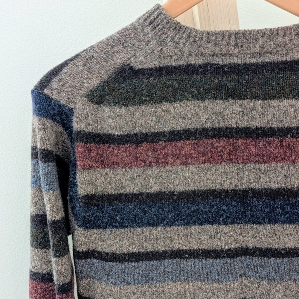 Vintage 90's Striped Textured Wool Crewneck Sweater In Oatmeal Tan - Picture 8 of 15